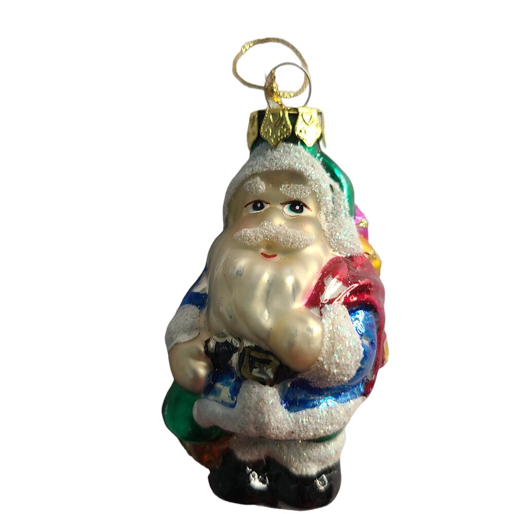 Thomas Pacconi Santa Claus Holding Sack Glass Christmas Tree Ornament 3"